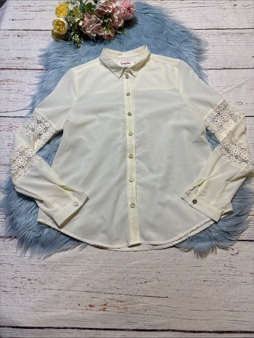 Louche Ivory Zan Sheer Button Down Shirt sz XS